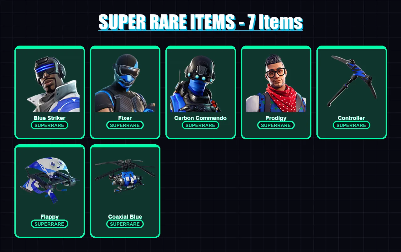 [PS4/PS5/XBOX/PC] | Blue Striker | Fixer | Carbon Commando | Prodigy | Sled Ready Guff | 7 skin | 11 pickaxe | 6 emote | 18 glider | Lv181
