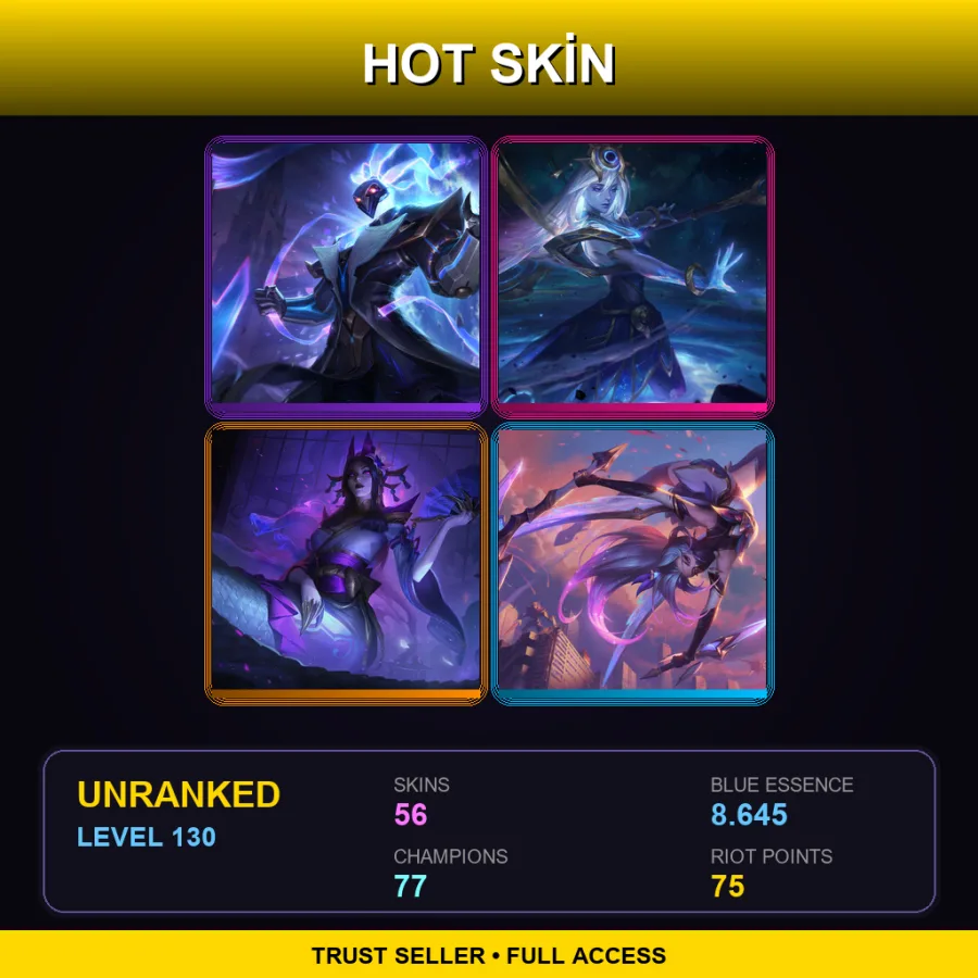 EUNE | Lv130 | Unranked | 56 Skin | 77 Champ — LoL account