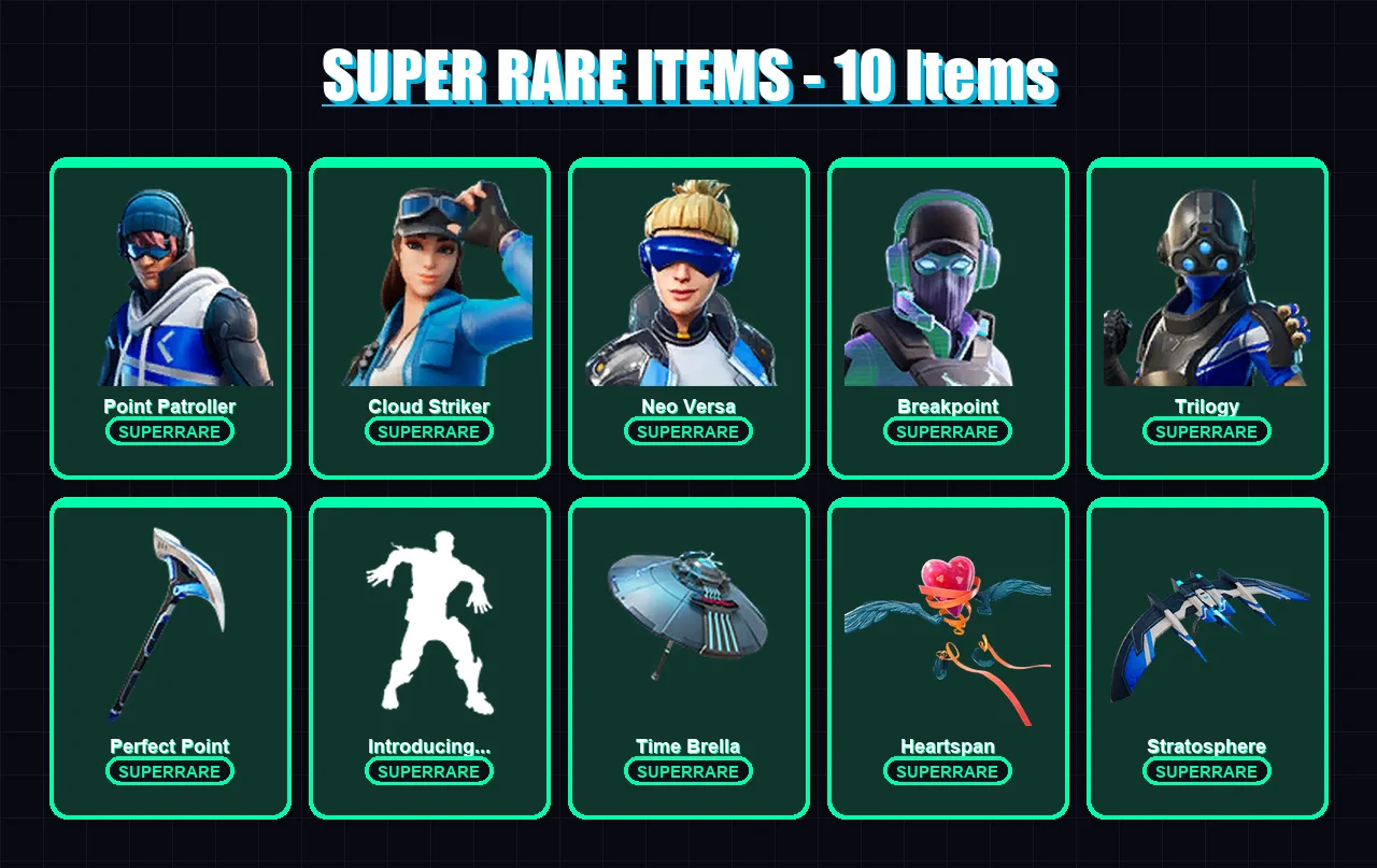 [PS4/PS5/XBOX/PC] | Point Patroller | Cloud Striker | Neo Versa | Breakpoint | Trilogy | 54 skin | 127 pickaxe | 110 emote | 107 glider | Lv1848
