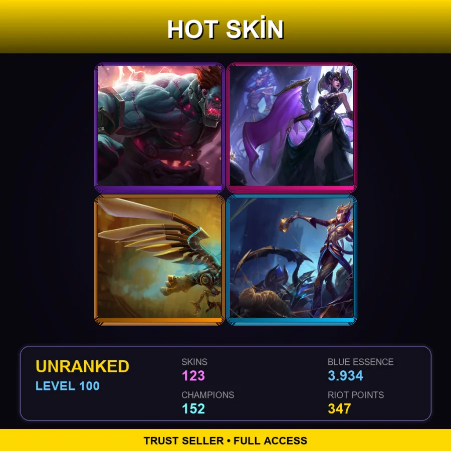 EUW | Lv100 | Unranked | 123 Skin | 152 Champ — LoL account