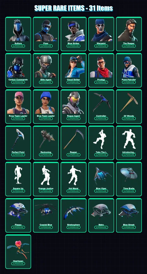 [PC/XBOX] | Sultura | Fixer | Blue Striker | Warpaint | The Reaper | 111 skin | 103 pickaxe | 100 emote | 103 glider | Lv1345