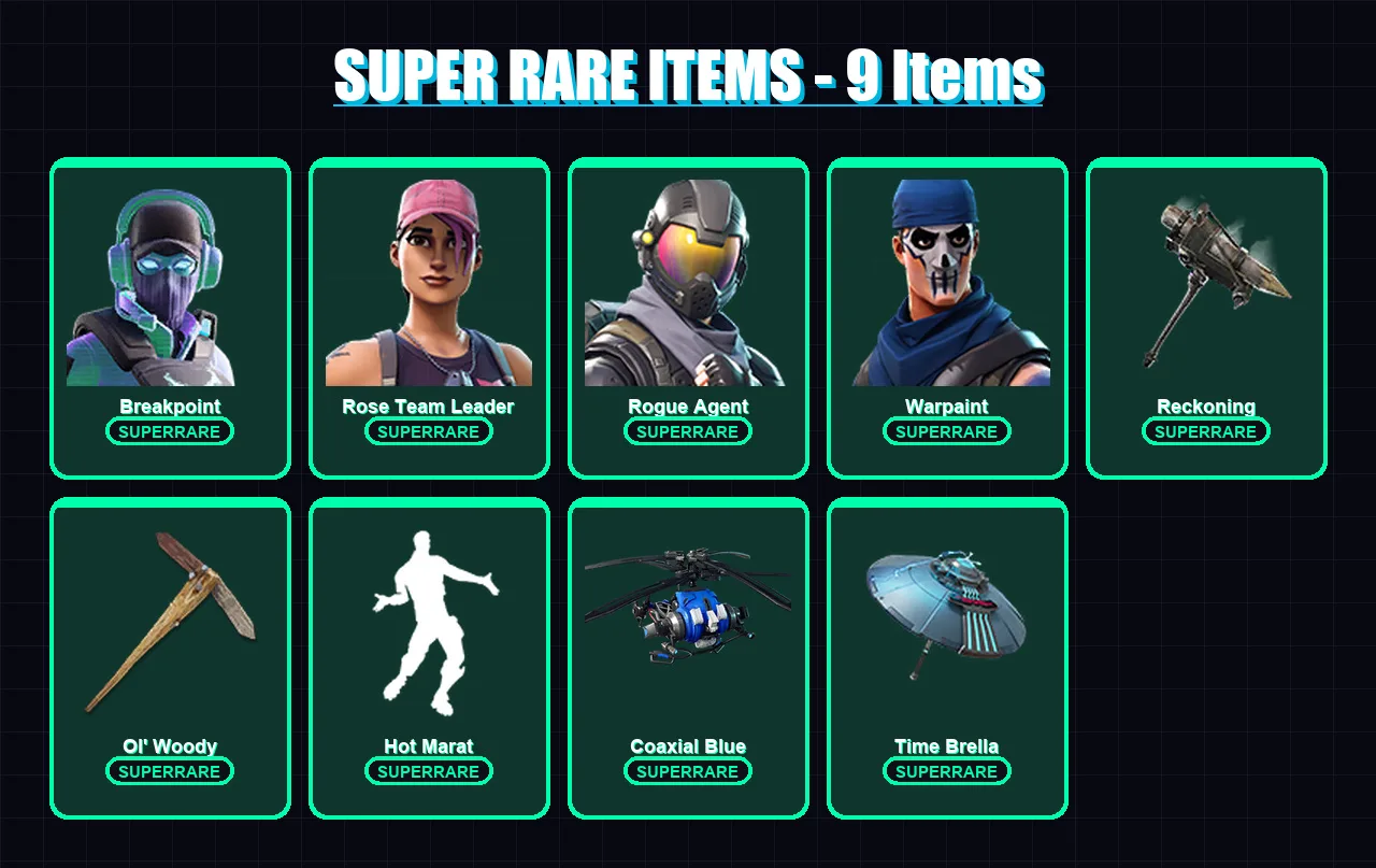 [PC] | Breakpoint | Rose Team Leader | Rogue Agent | Warpaint | Singularity | 157 skin | 164 pickaxe | 142 emote | 151 glider | Lv1868
