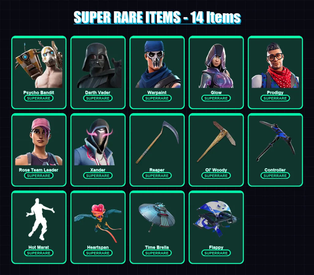 [PS4/PS5/PC] | Psycho Bandit | Darth Vader | Warpaint | Glow | Prodigy | 309 skin | 330 pickaxe | 271 emote | 266 glider | Lv4612