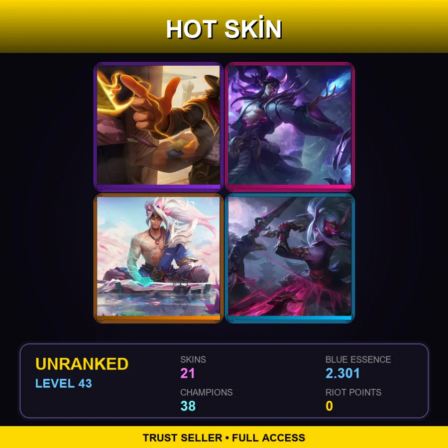 SG | Lv43 | Unranked | 21 Skin | 38 Champ — LoL account