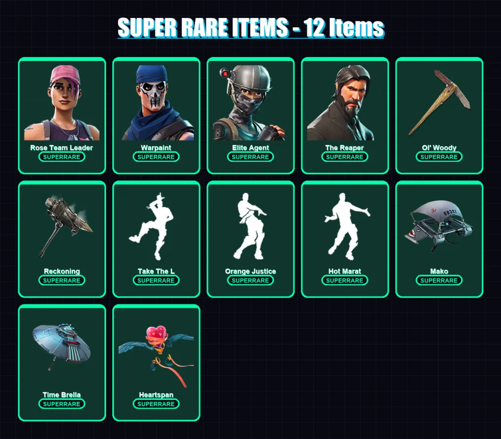 [PC/XBOX] | Rose Team Leader | Warpaint | Elite Agent | The Reaper | Raz | 159 skin | 180 pickaxe | 149 emote | 167 glider | Lv2537