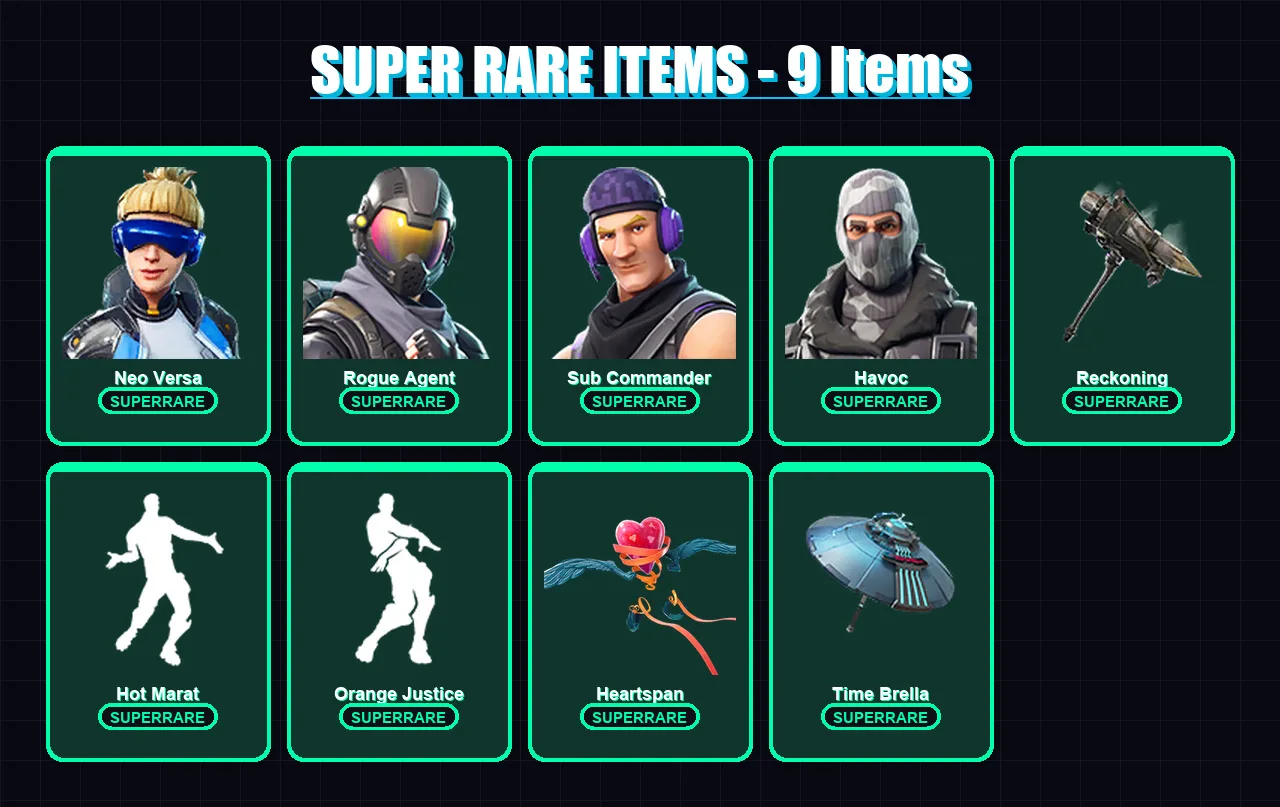 [PS4/PS5/XBOX/PC] | Neo Versa | Rogue Agent | Sub Commander | Havoc | The Ice King | 70 skin | 67 pickaxe | 80 emote | 84 glider | Lv1328