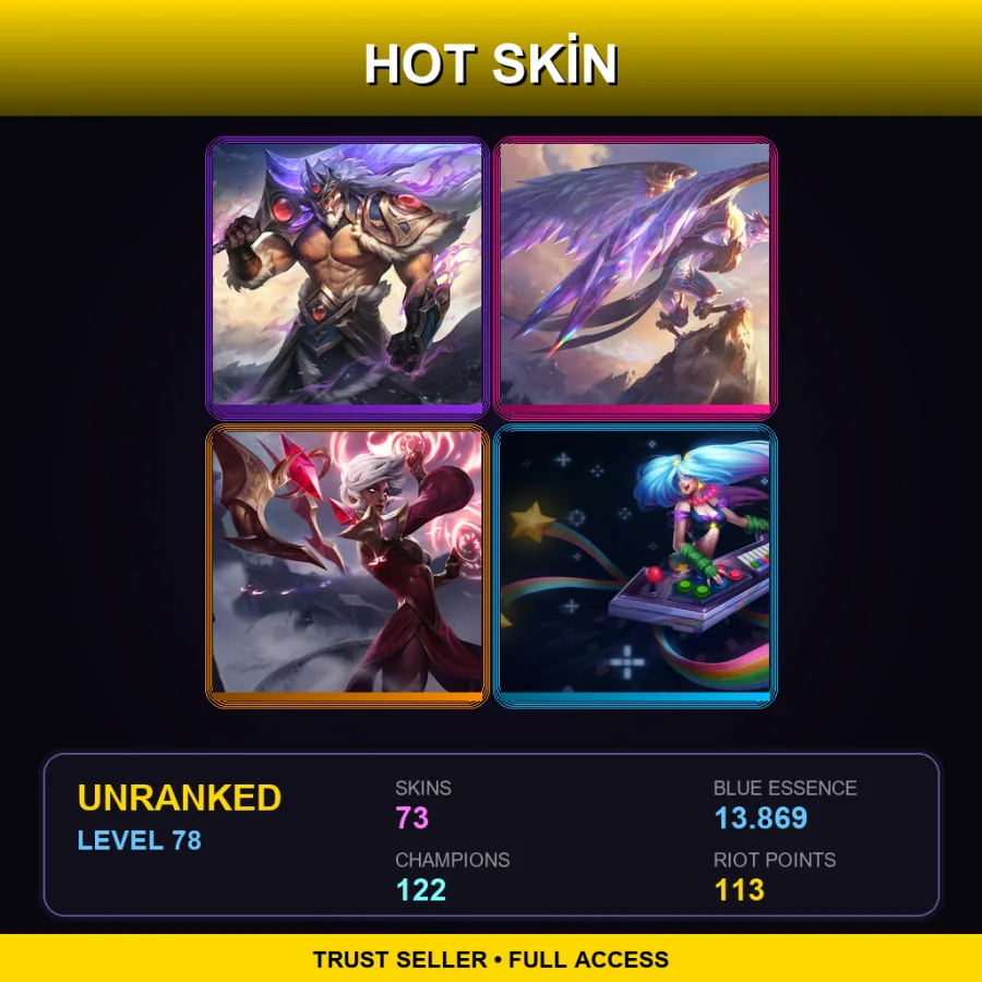EUW | Lv78 | Unranked | 73 Skin | 122 Champ — LoL account