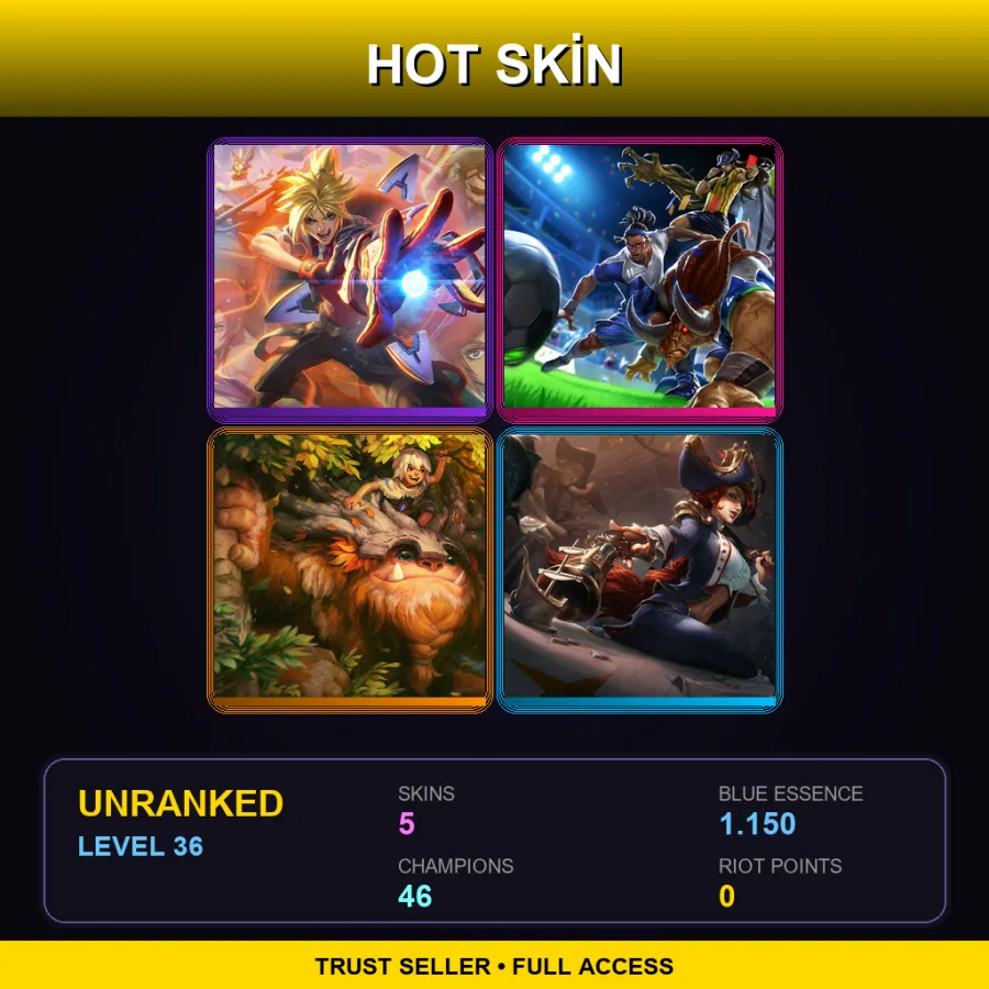 LAS | Lv36 | Unranked | 5 Skin | 46 Champ — LoL account