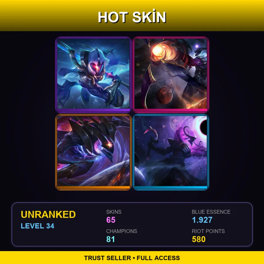 LAS | Lv34 | Unranked | 65 Skin | 81 Champ — LoL account