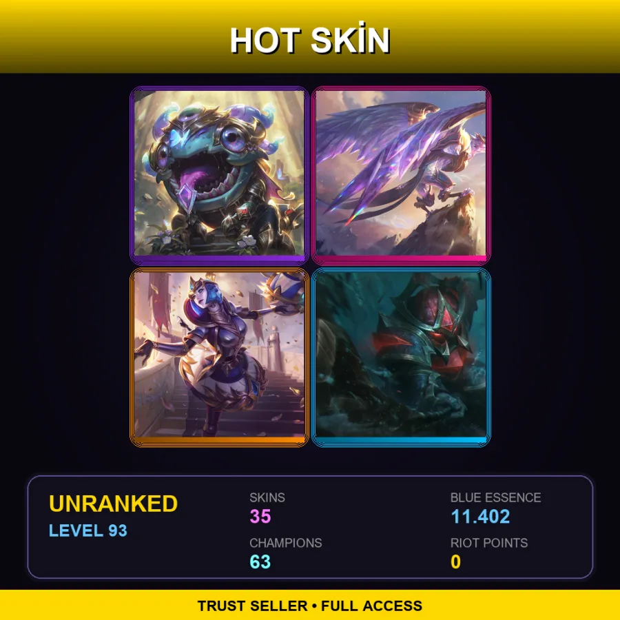 LAN | Lv93 | Unranked | 35 Skin | 63 Champ — LoL account