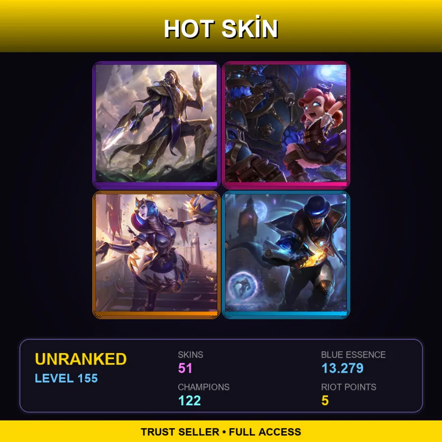 TR | Victorious Lucian | Hextech Annie | Victorious Orianna | Pulsefire Twisted Fate | 51 Skin | 122 Champ | Lv155
