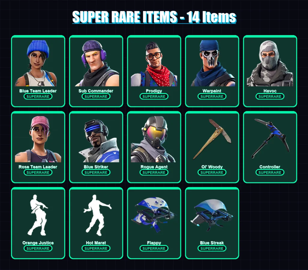 [PC/XBOX] | Blue Team Leader | Sub Commander | Prodigy | Warpaint | Havoc | 25 skin | 26 pickaxe | 31 emote | 26 glider | Lv326