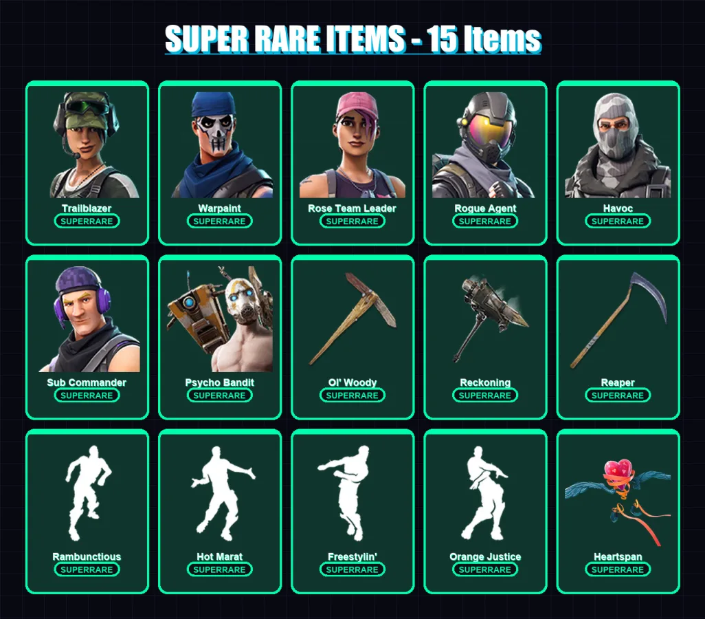 [PC] | Trailblazer | Warpaint | Rose Team Leader | Rogue Agent | Havoc | 170 skin | 136 pickaxe | 129 emote | 128 glider | Lv1421