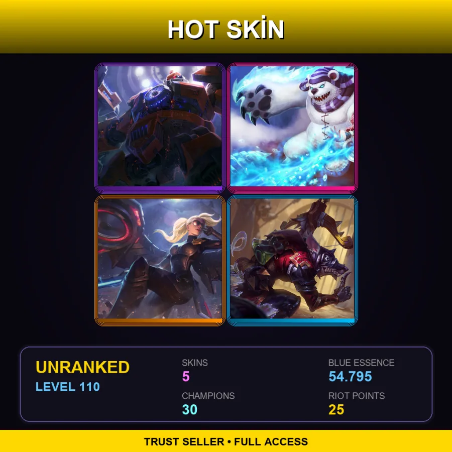 EUW | Lv110 | Unranked | 5 Skin | 30 Champ — Riot Kayle