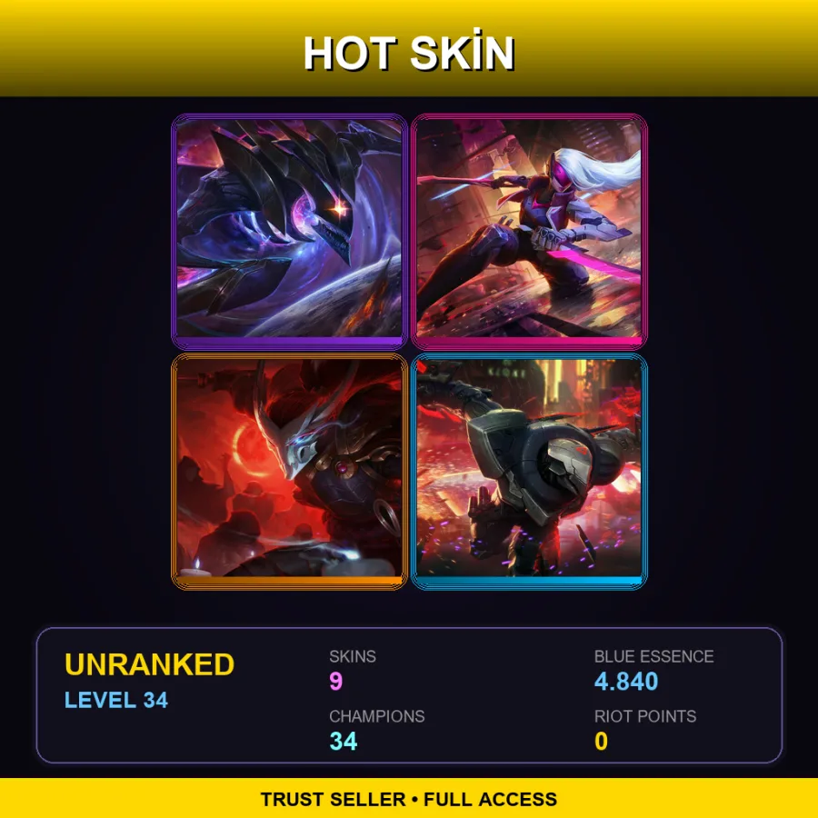 TR | Lv34 | Unranked | 9 Skin | 34 Champ — LoL account
