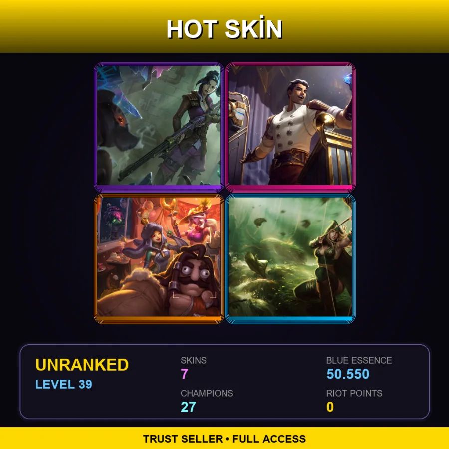 LAN | Lv39 | Unranked | 7 Skin | 27 Champ — LoL account
