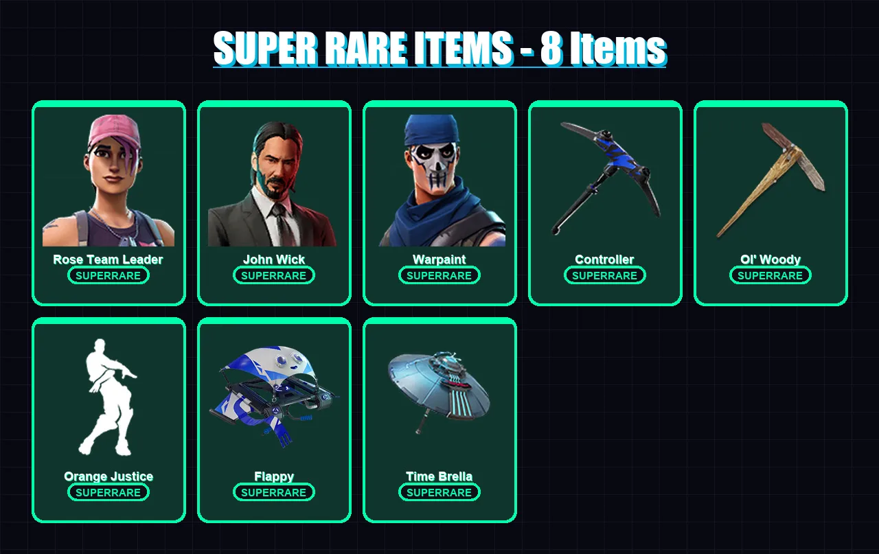 [PS4/PS5/XBOX/PC] | Rose Team Leader | John Wick | Warpaint | Vendetta | Valeria | 85 skin | 81 pickaxe | 82 emote | 88 glider | Lv1322