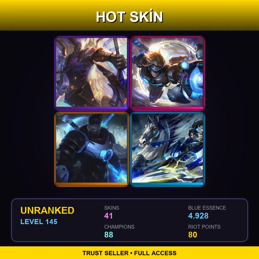 EUW | Lv145 | Unranked | 41 Skin | 88 Champ — LoL account