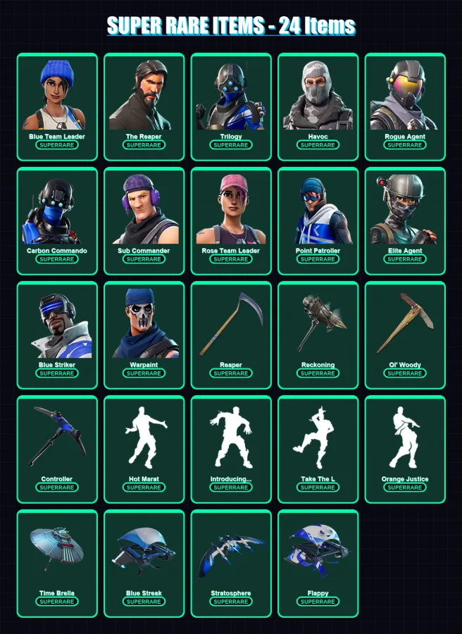 [PC/XBOX] | Blue Team Leader | The Reaper | Trilogy | Havoc | Rogue Agent | 138 skin | 119 pickaxe | 113 emote | 114 glider | Lv1405 — Fortnite account