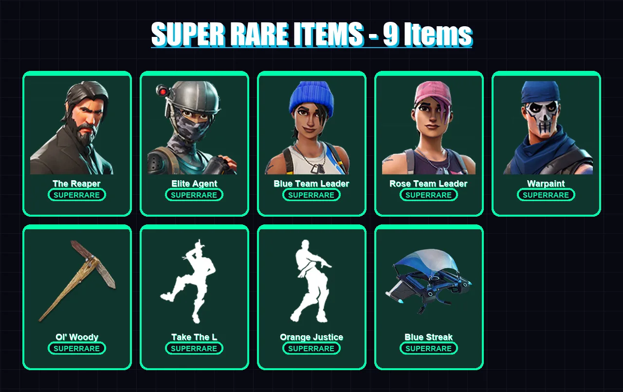 [PC/XBOX] | The Reaper | Elite Agent | Blue Team Leader | Rose Team Leader | Warpaint | 18 skin | 11 pickaxe | 24 emote | 18 glider | Lv212