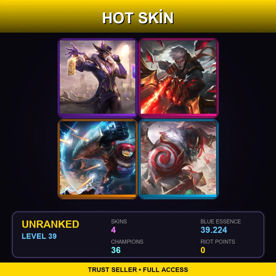 EUW | Lv39 | Unranked | 4 Skin | 36 Champ — LoL account