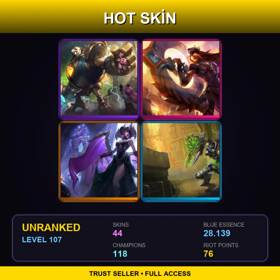 EUW | Lv107 | Unranked | 44 Skin | 118 Champ