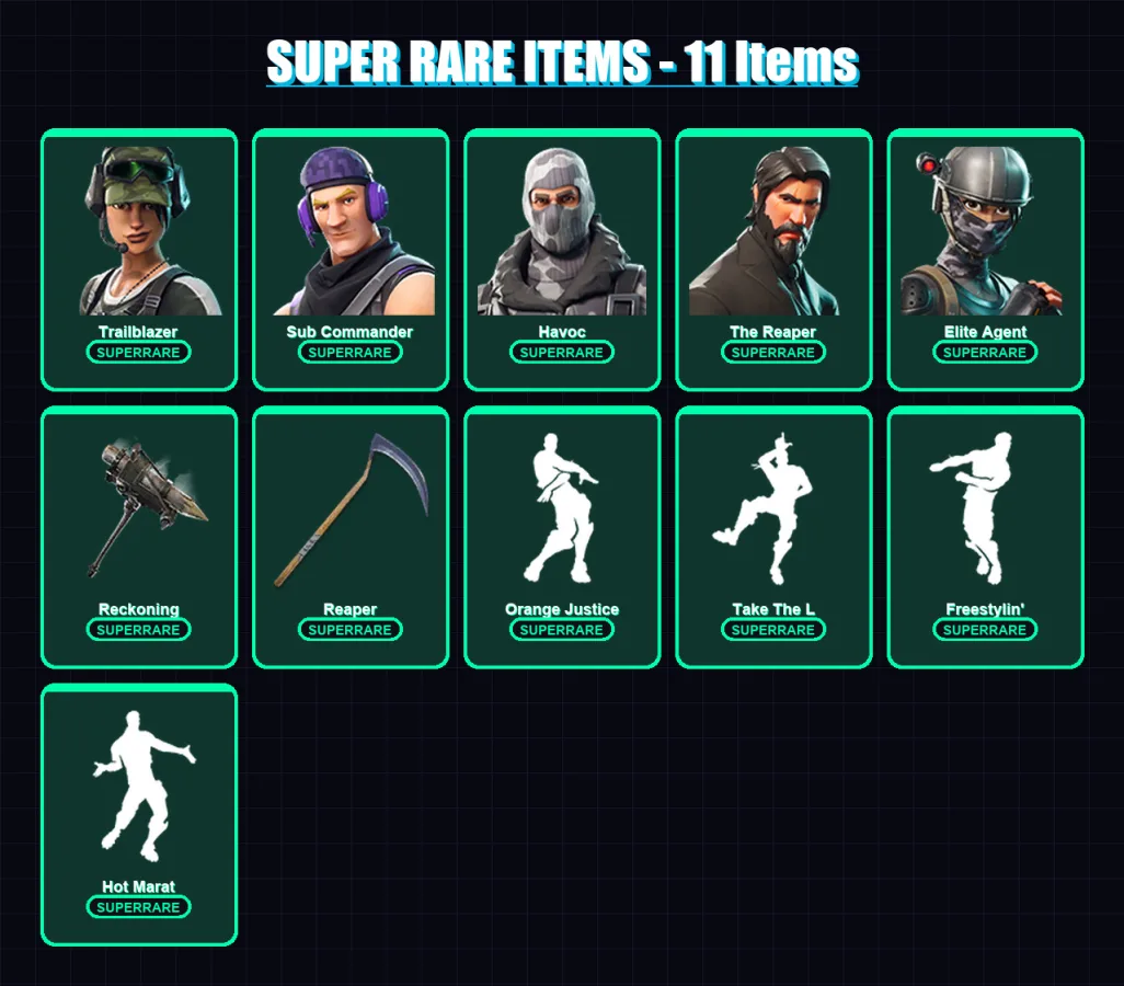 [PC/PSN] | Trailblazer | Sub Commander | Havoc | The Reaper | Elite Agent | 100 skin | 86 pickaxe | 102 emote | 94 glider | Lv1372 — Fortnite account