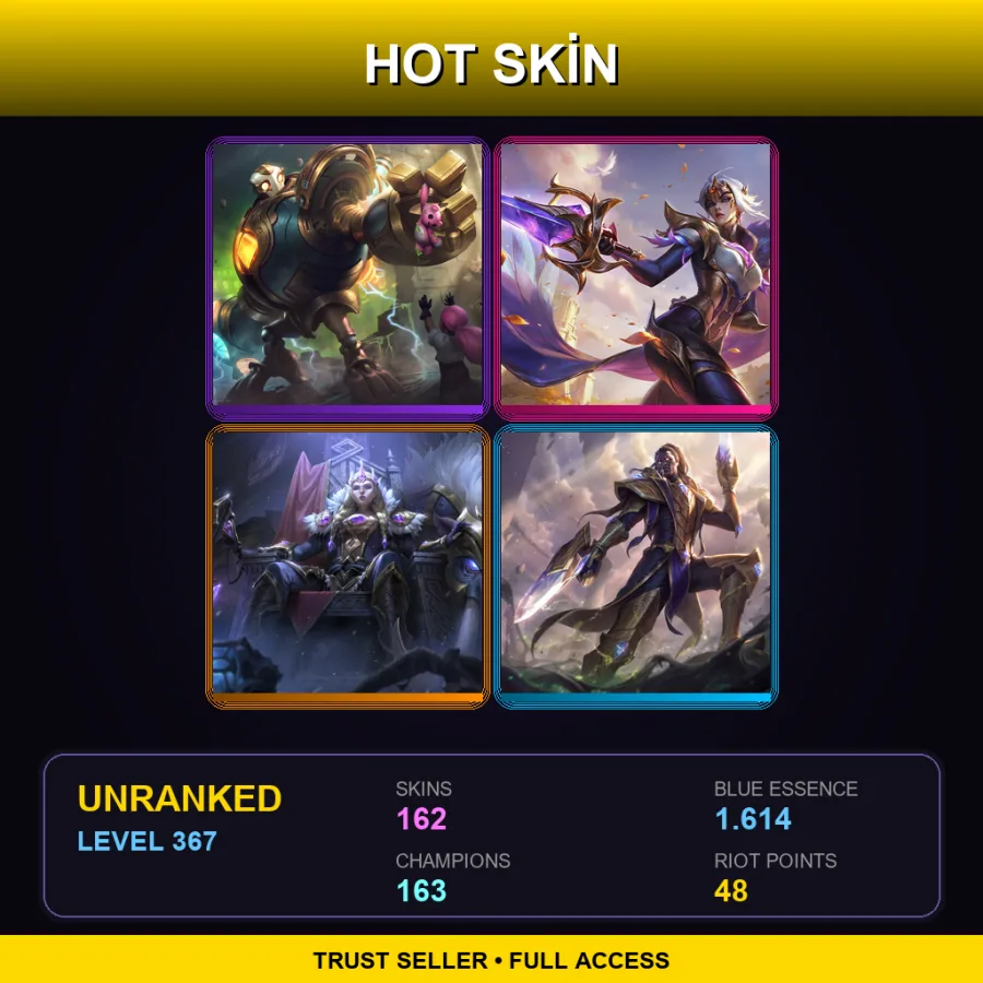 LAS | Lv367 | Unranked | 162 Skin | 163 Champ — LoL account