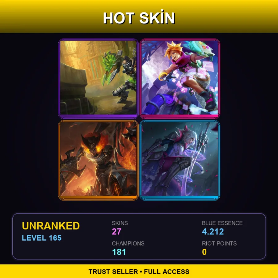 TR | Lv165 | Unranked | 27 Skin | 181 Champ — LoL account