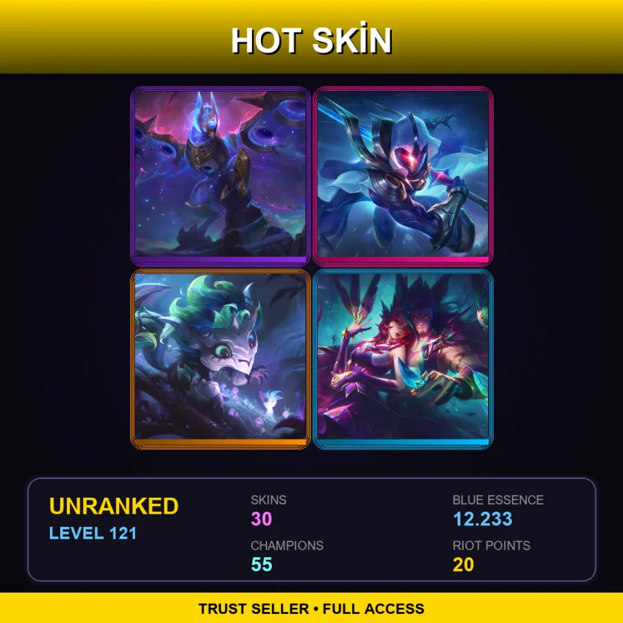 EUNE | Lv121 | Unranked | 30 Skin | 55 Champ — LoL account