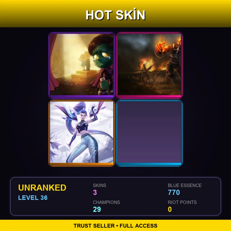 NA | Lv36 | Unranked | 3 Skin | 29 Champ — LoL account
