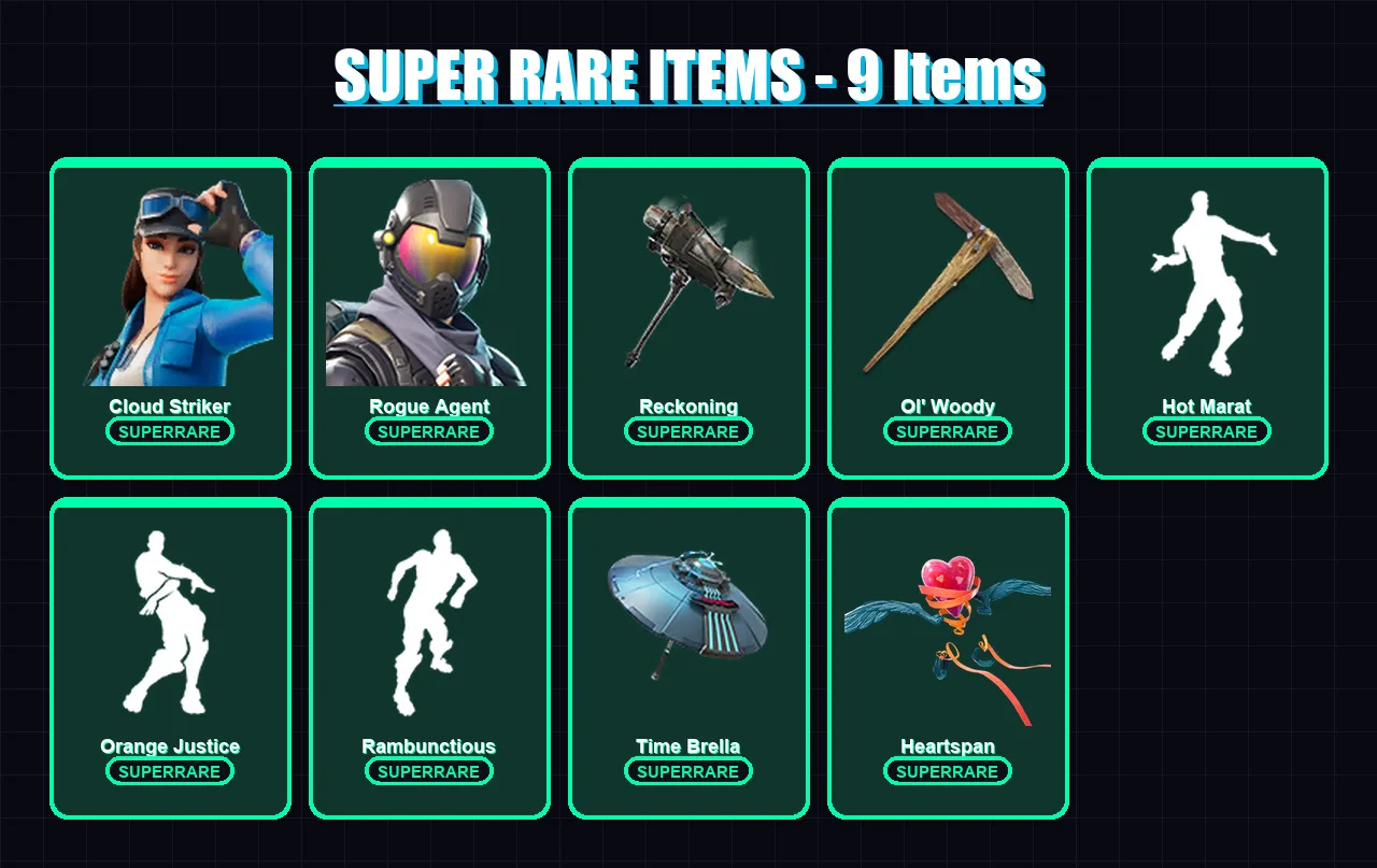 [PS4/PS5/XBOX/PC] | Cloud Striker | Rogue Agent | Enforcer | Dire | Ruin | 182 skin | 196 pickaxe | 173 emote | 163 glider | Lv2450 — Fortnite account