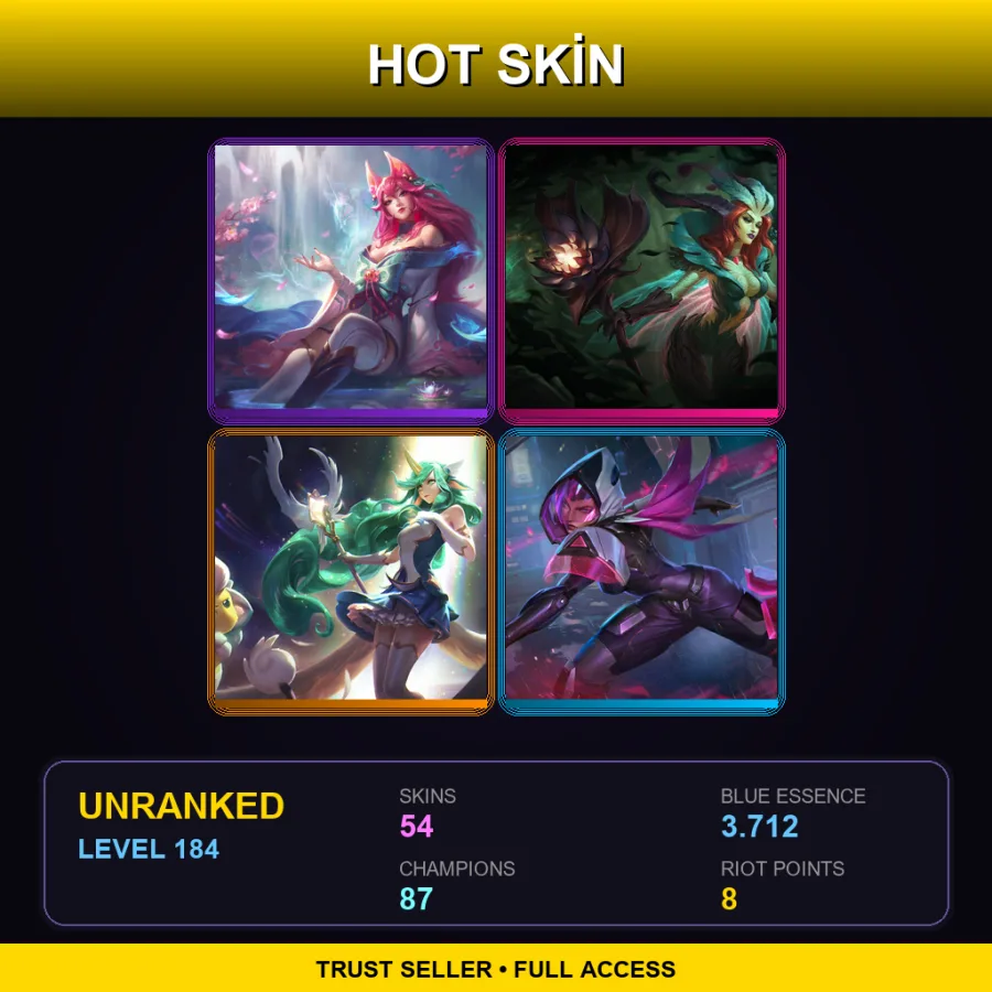 EUW | Lv184 | Unranked | 54 Skin | 87 Champ — LoL account