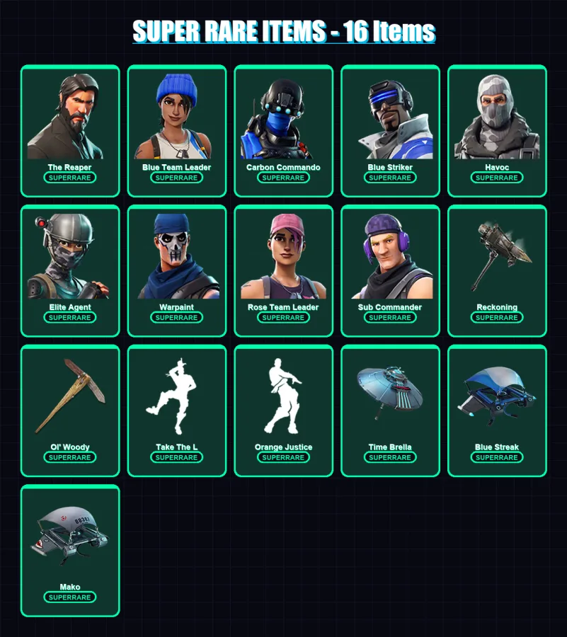 [PS4/PS5/XBOX/PC] | The Reaper | Blue Team Leader | Carbon Commando | Blue Striker | Havoc | 110 skin | 129 pickaxe | 117 emote | 131 glider | Lv174