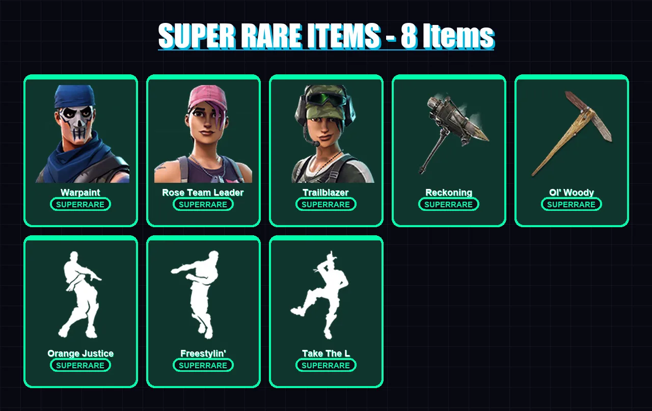 [PC/XBOX/PSN] | Warpaint | Rose Team Leader | Trailblazer | Carbide | Calamity | 10 skin | 11 pickaxe | 10 emote | 10 glider | Lv162
