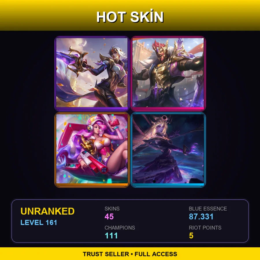TR | Victorious Fiora | Victorious Draven | Arcade Miss Fortune | Dark Cosmic Lux | 45 Skin | 111 Champ | Lv161