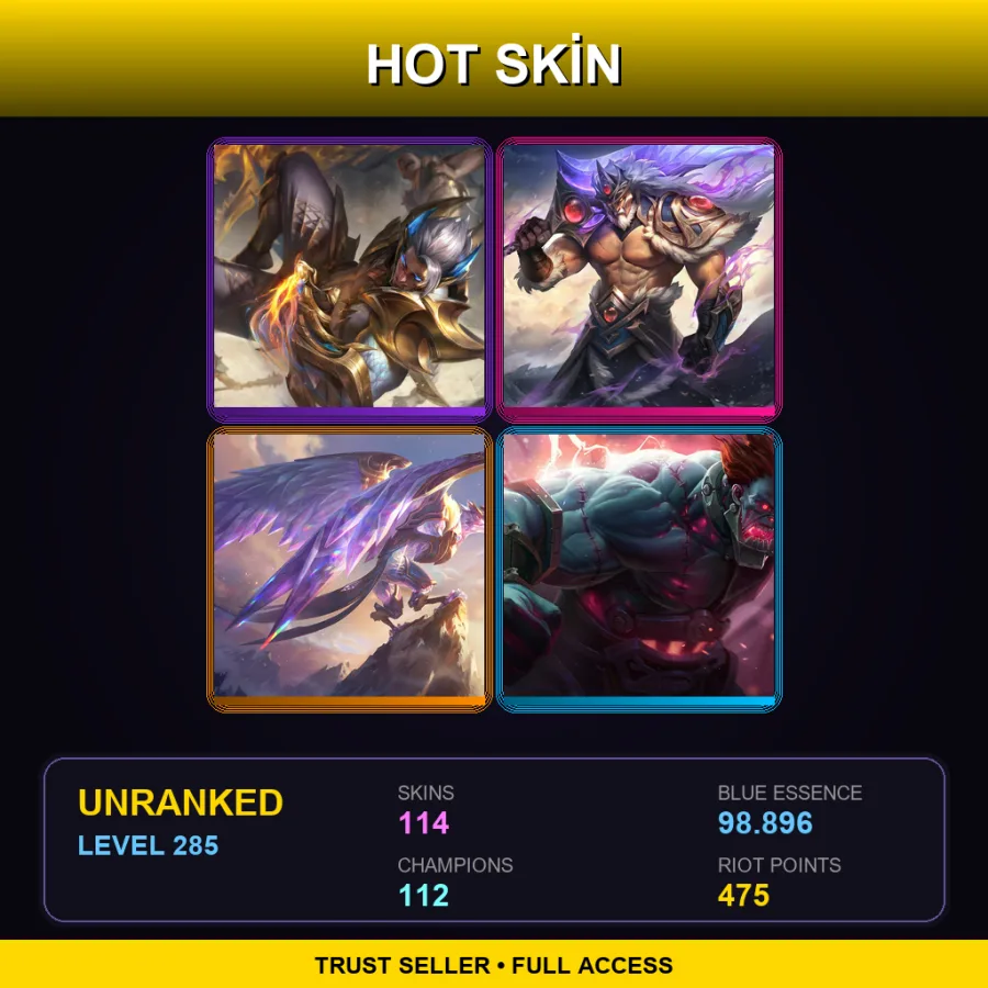 EUW | Lv285 | Unranked | 114 Skin | 112 Champ — Unranked / Smurf League of Legends