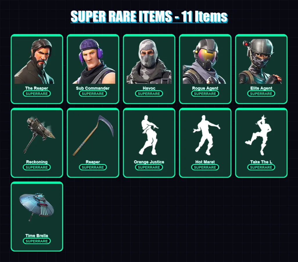 [PC/PSN] | The Reaper | Sub Commander | Havoc | Rogue Agent | Elite Agent | 33 skin | 22 pickaxe | 27 emote | 31 glider | Lv425