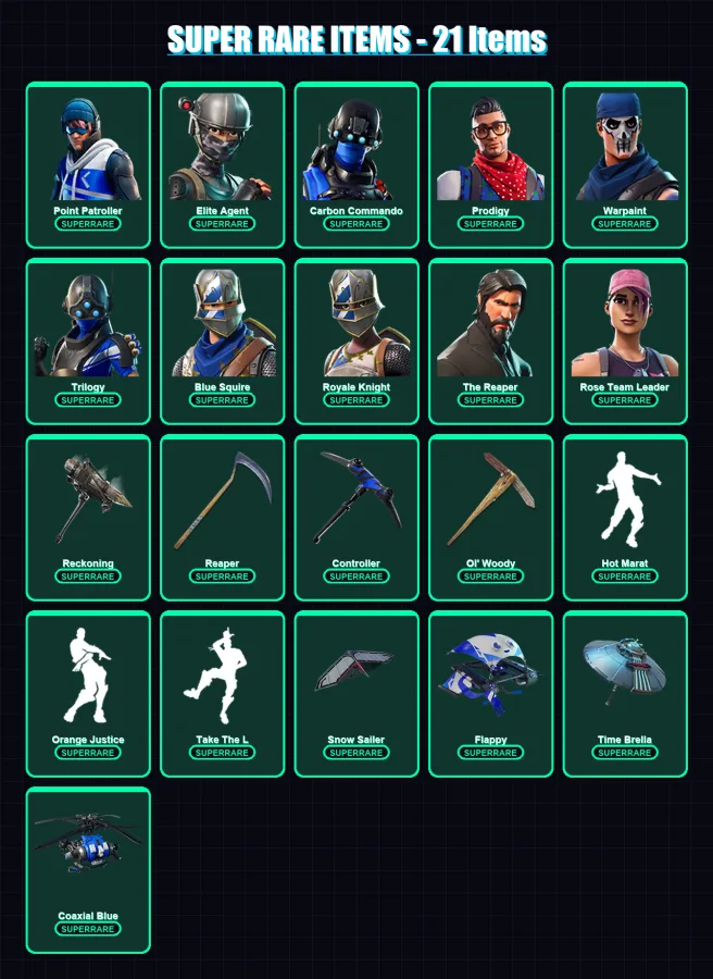 [PS4/PS5/XBOX/PC] | Point Patroller | Elite Agent | Carbon Commando | Prodigy | Warpaint | 80 skin | 65 pickaxe | 70 emote | 76 glider | Lv928
