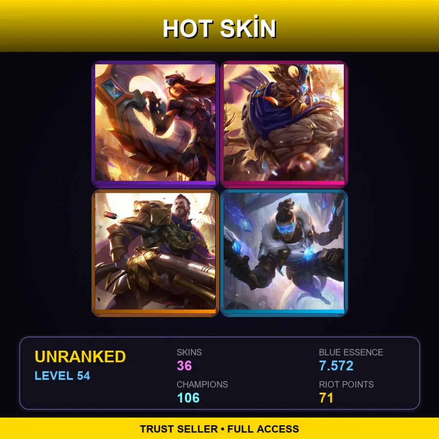 SG | Lv54 | Unranked | 36 Skin | 106 Champ