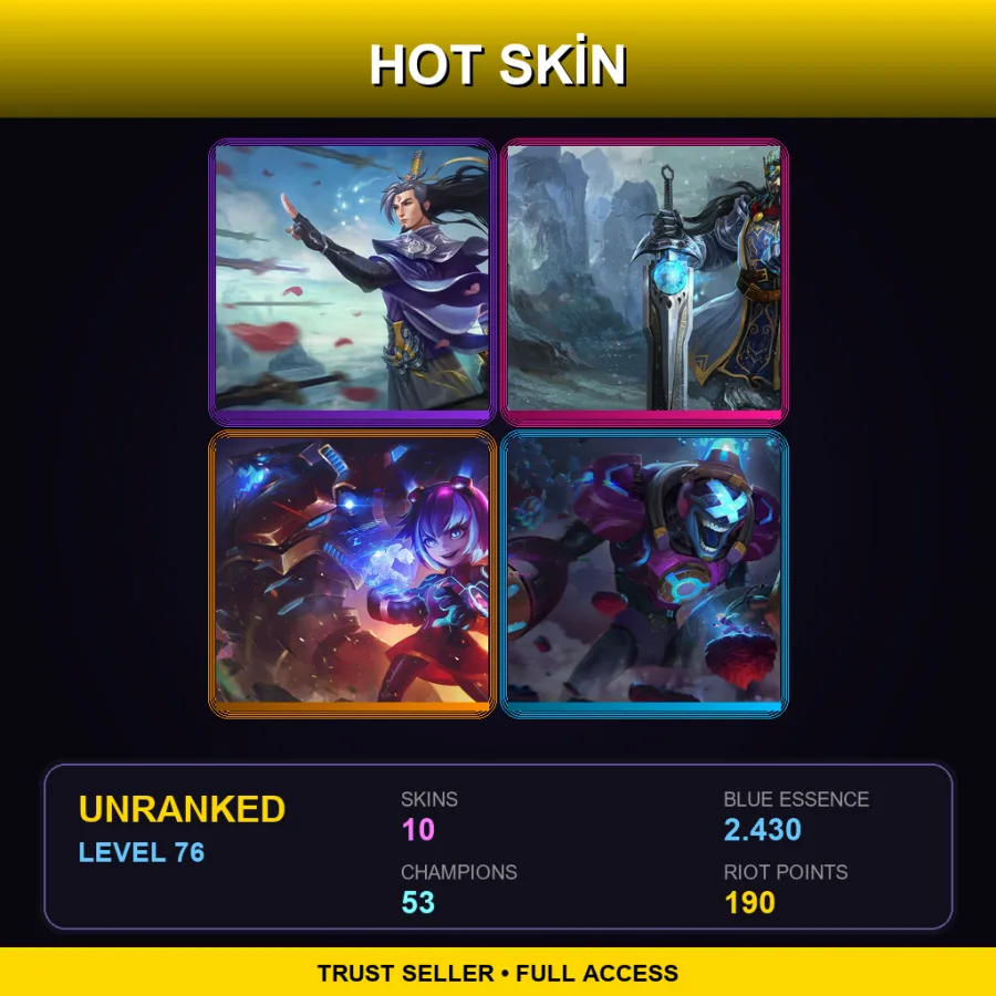 TR | Lv76 | Unranked | 10 Skin | 53 Champ — LoL account