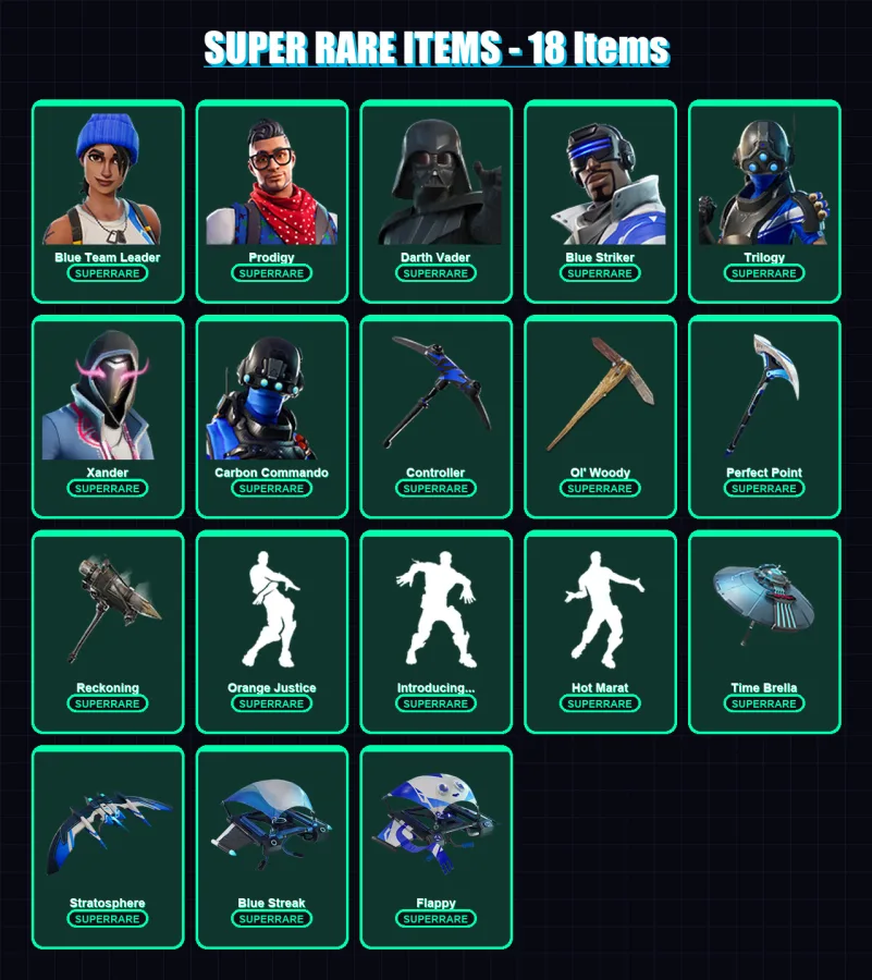 [PS4/PS5/XBOX/PC] | Blue Team Leader | Prodigy | Darth Vader | Blue Striker | Trilogy | 197 skin | 245 pickaxe | 205 emote | 221 glider | Lv3331