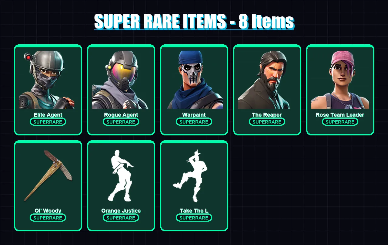 [PC/XBOX/PSN] | Elite Agent | Rogue Agent | Warpaint | The Reaper | Rose Team Leader | 100 skin | 93 pickaxe | 90 emote | 99 glider | Lv1847