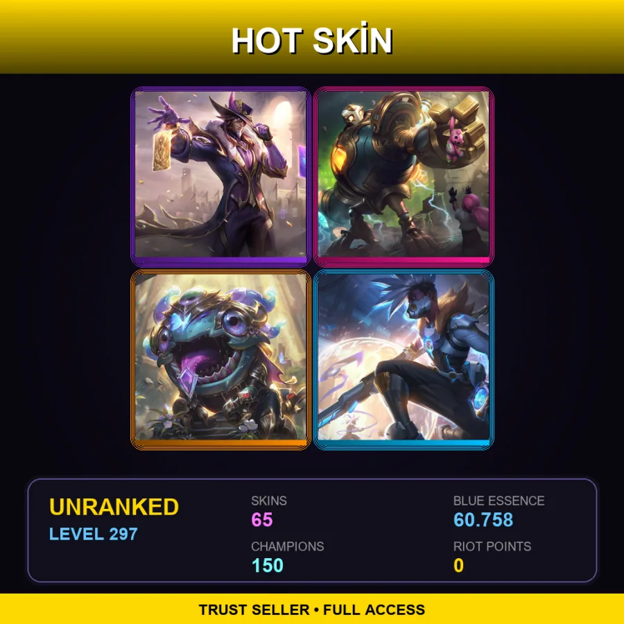 LAN | Lv297 | Unranked | 65 Skin | 150 Champ