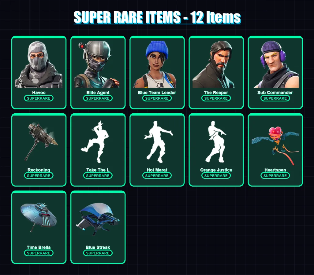 [PS4/PS5/XBOX/PC] | Havoc | Elite Agent | Blue Team Leader | The Reaper | Sub Commander | 58 skin | 53 pickaxe | 63 emote | 61 glider | Lv1004