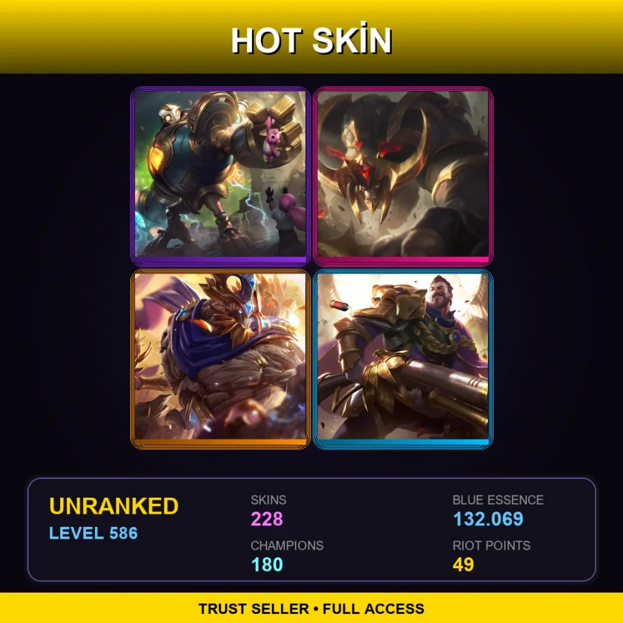 EUNE | Lv586 | Unranked | 228 Skin | 180 Champ
