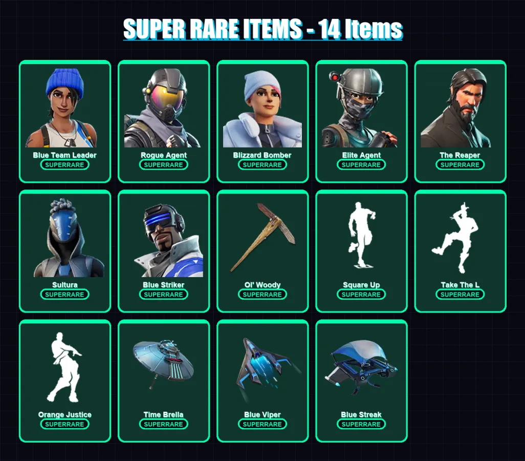 [PC/XBOX/PSN] | Blue Team Leader | Rogue Agent | Blizzard Bomber | Elite Agent | The Reaper | 136 skin | 163 pickaxe | 139 emote | 159 glider | Lv24