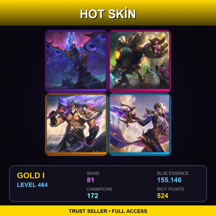 EUW | Cosmic Flight Anivia | Victorious Blitzcrank | Victorious Tryndamere | Victorious Fiora | 81 Skin | 172 Champ | Gold I | Lv464