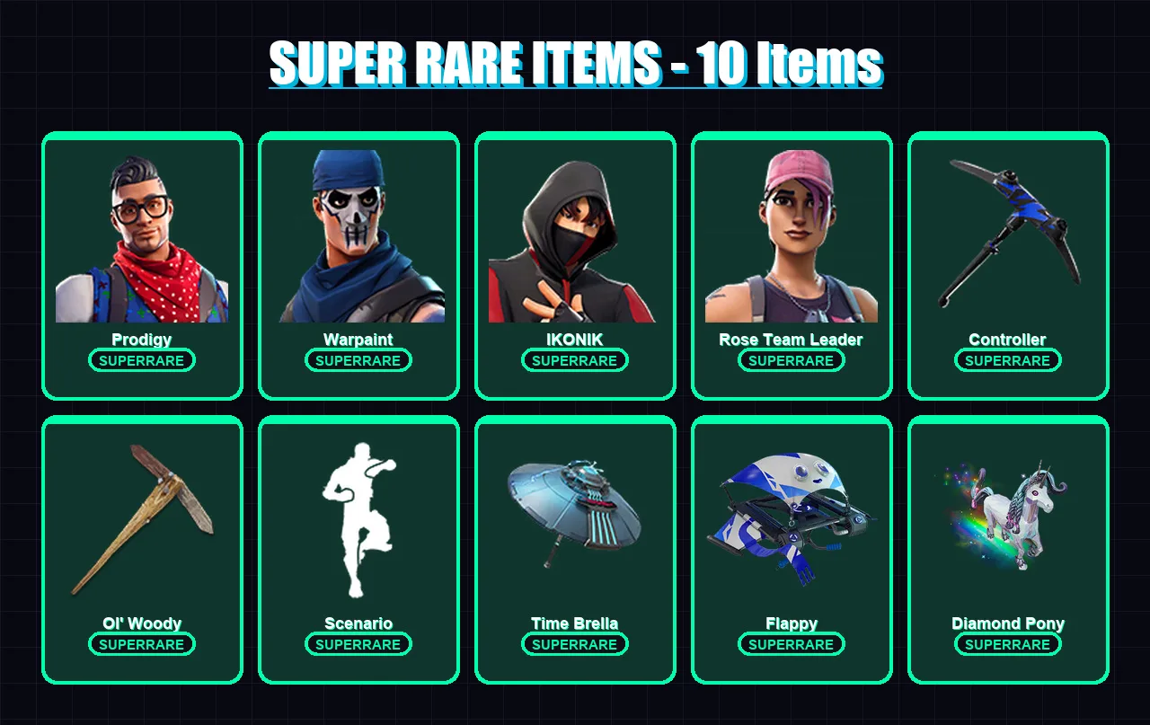 [PC] | Prodigy | Warpaint | IKONIK | Rose Team Leader | Lynx | 85 skin | 78 pickaxe | 120 emote | 57 glider | Lv700