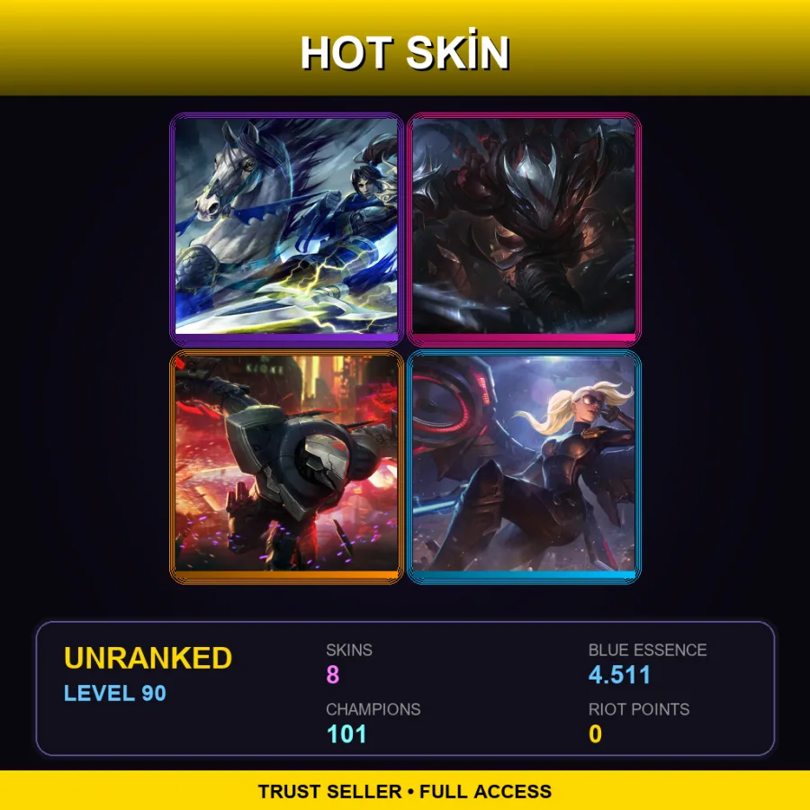 VN | Lv90 | Unranked | 8 Skin | 101 Champ — LoL account